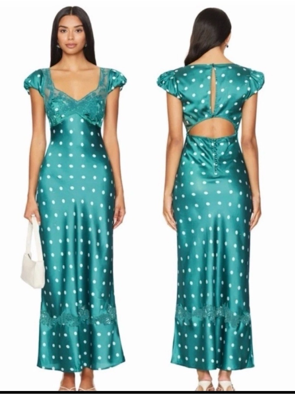 Free People Butterfly Babe Maxi Dress Green Polka Dot Large